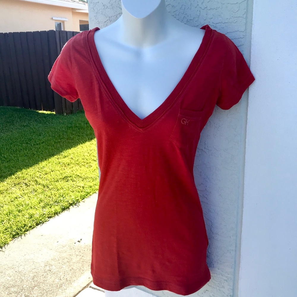 Gilly Hicks Red V-Neck Tee